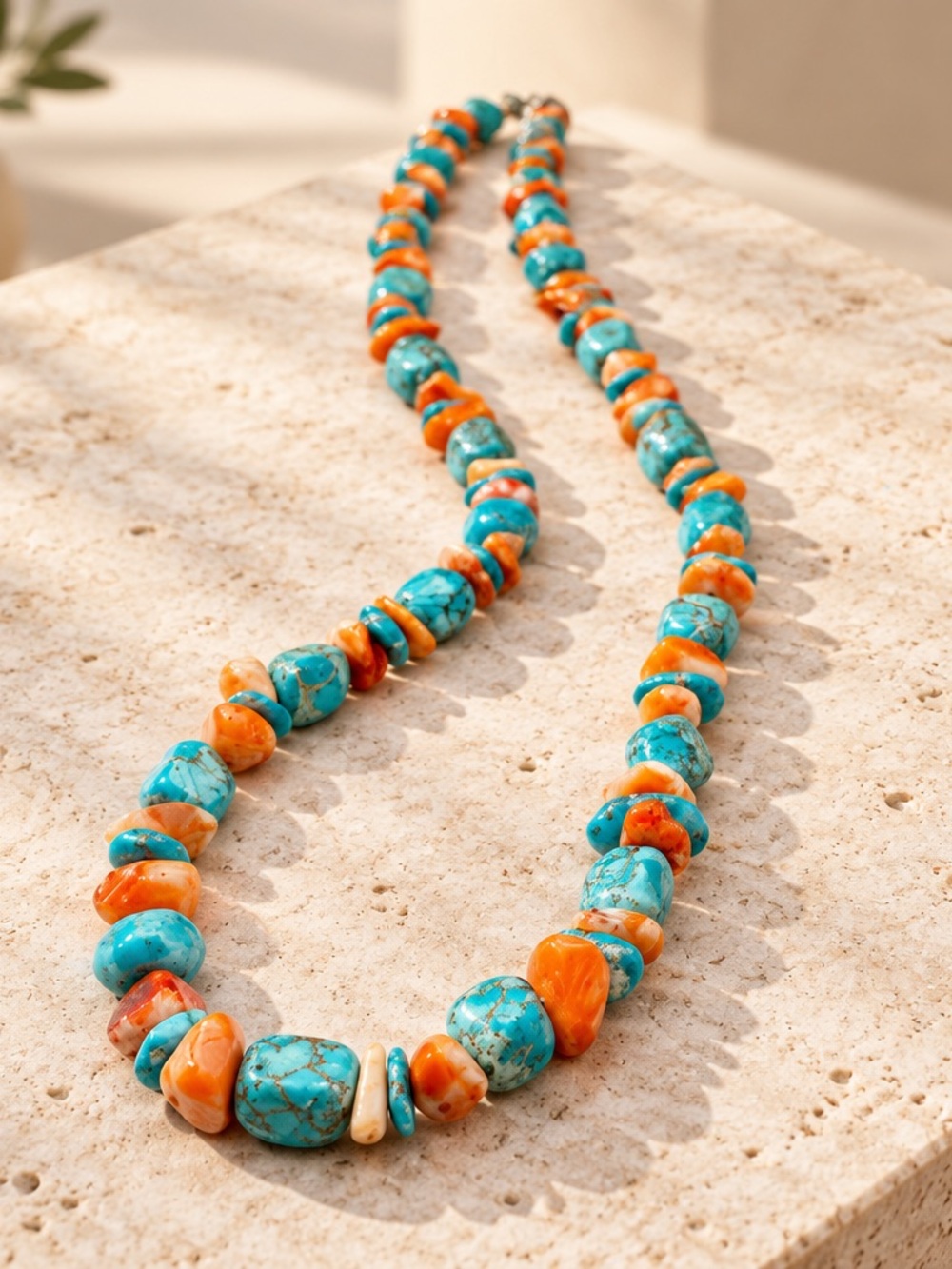 Turquoise & Spiney oyster Beaded 16 inches long